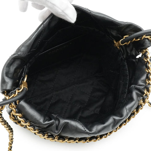 CHANEL 22 MINI CHAIN SHOULDER BAG BLACK LAMB SKIN GOLD GOLD HARDWARE 90337665