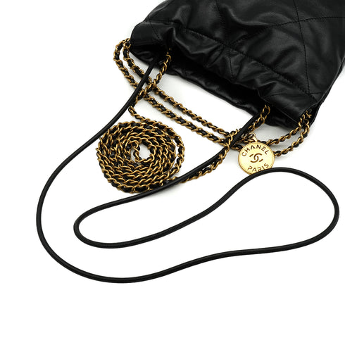 CHANEL 22 MINI CHAIN SHOULDER BAG BLACK LAMB SKIN GOLD HARDWARE 90337666