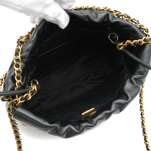 CHANEL 22 MINI CHAIN SHOULDER BAG BLACK LAMB SKIN GOLD HARDWARE 90337666