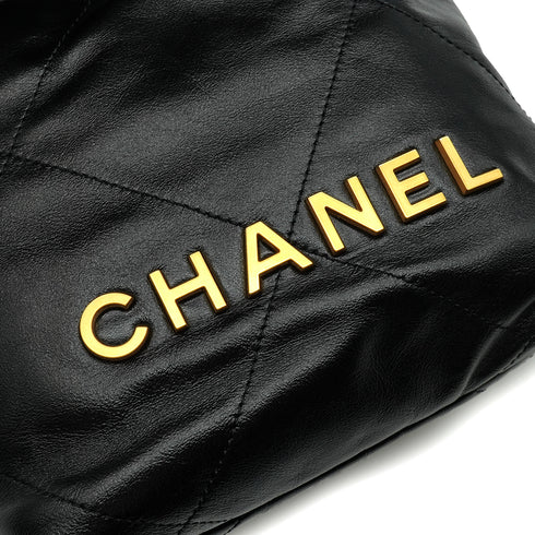 CHANEL 22 MINI CHAIN SHOULDER BAG BLACK LAMB SKIN GOLD HARDWARE 90337666
