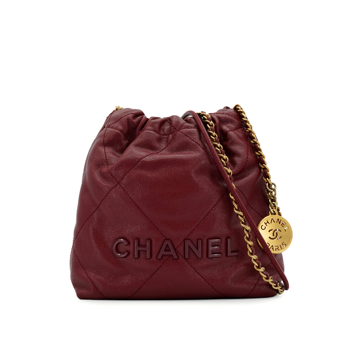 CHANEL 22 MINI CHAIN SHOULDER BAG BORDEAUX CAVIAR SKIN GOLD
