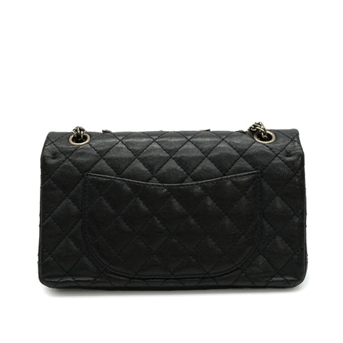 CHANEL 2.55 CHAIN SHOULDER BAG CUTLERY CARM BLACK LEATHER SILVER HARDWARE 90347928