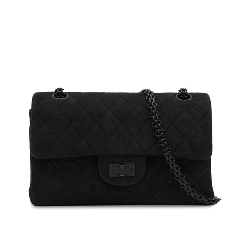 VINTAGE CHANEL 2.55 MATERASSE CHAIN SHOULDER BAG SO BLACK SUEDE BLACK HARDWARE 90346122