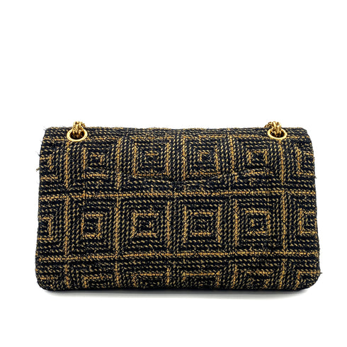 CHANEL 2.55 CHAIN SHOULDER BAG BLACK GOLD TWEED GOLD HARDWARE 90321633