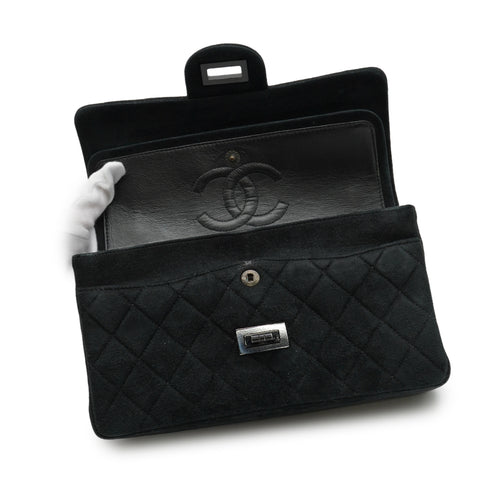 VINTAGE CHANEL 2.55 MATERASSE CHAIN SHOULDER BAG SO BLACK SUEDE BLACK HARDWARE 90346122