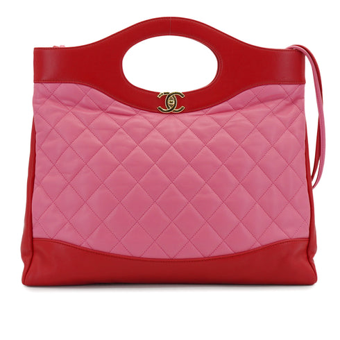 CHANEL 31 LARGE HAND SHOULDER BAG PINK RED LAMB SKIN GOLD HARDWARE 90341899
