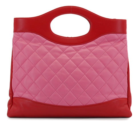 CHANEL 31 LARGE HAND SHOULDER BAG PINK RED LAMB SKIN GOLD HARDWARE 90341899