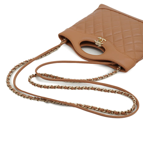 CHANEL 31 MINI SHOPPING BAG CHAIN SHOULDER BAG BEIGE LAMB SKIN GOLD HARDWARE 90335608