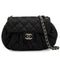 CHANEL AROUND CHAIN SHOULDER BAG BLACK LAMB SKIN SILVER HARDWARE 90344376