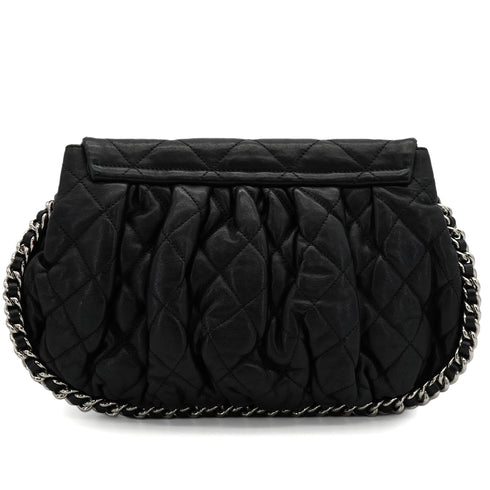 CHANEL AROUND CHAIN SHOULDER BAG BLACK LAMB SKIN SILVER HARDWARE 90344376