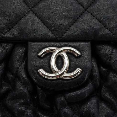 CHANEL AROUND CHAIN SHOULDER BAG BLACK LAMB SKIN SILVER HARDWARE 90344376