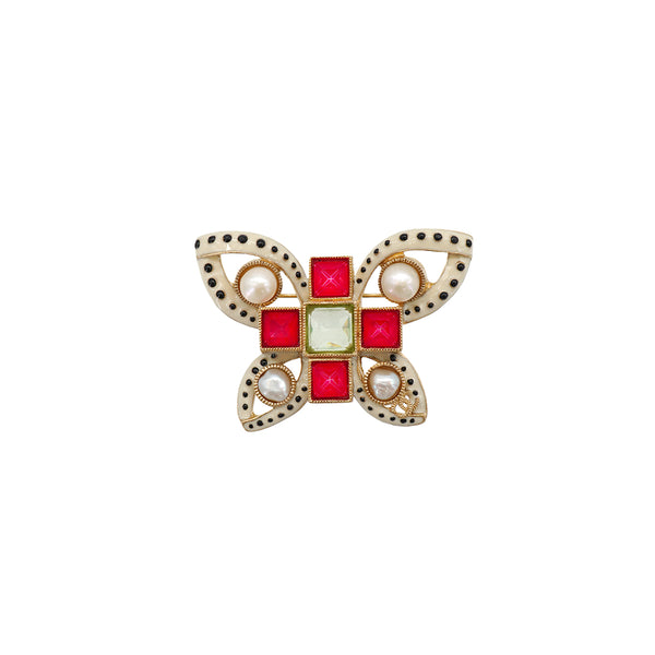 CHANEL BUTTERFLY COCOMARK BROOCH GOLD MULTICOLOR ACCESSORY A16C 90344400