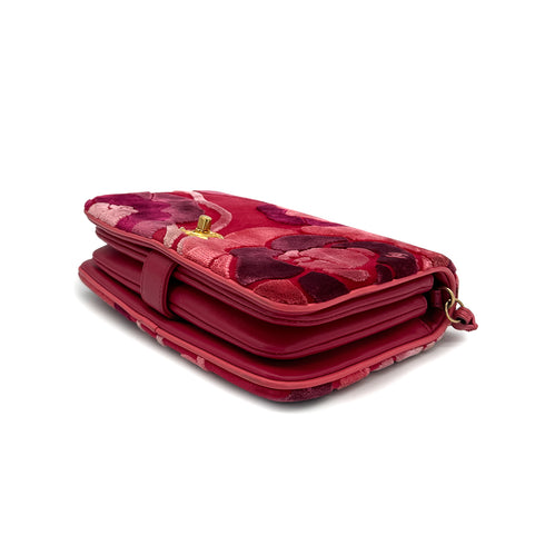 CHANEL CAMELLIA 2WAY CHAIN HAND SHOULDER BAG RED PINK VELVET GOLD HARDWARE 90318730