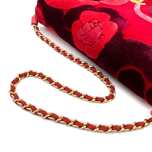 CHANEL CAMELLIA 2WAY CHAIN HAND SHOULDER BAG RED PINK VELVET GOLD HARDWARE 90318730