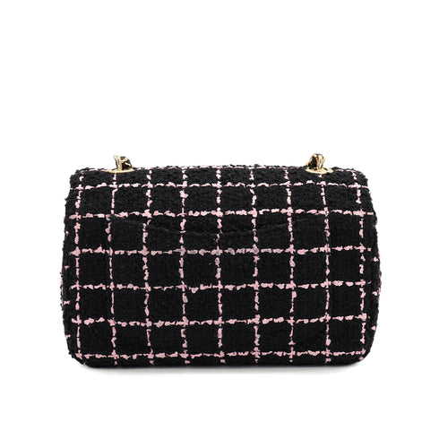 CHANEL CAMELLIA CHAIN SHOULDER BAG BLACK PINK TWEED GOLD HARDWARE 90328468
