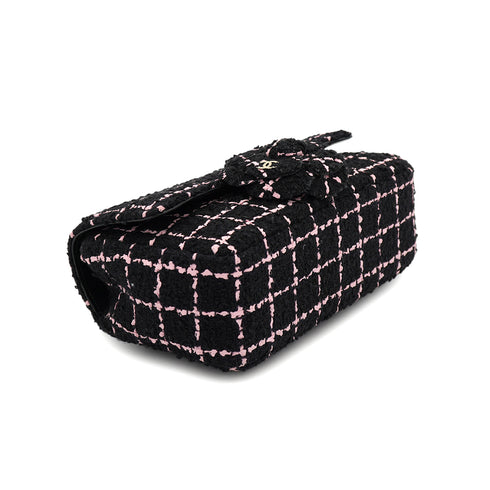 CHANEL CAMELLIA CHAIN SHOULDER BAG BLACK PINK TWEED GOLD HARDWARE 90328468