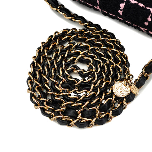 CHANEL CAMELLIA CHAIN SHOULDER BAG BLACK PINK TWEED GOLD HARDWARE 90328468