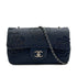 CHANEL CAMELLIA CHAIN SHOULDER BAG NAVY LEATHER SILVER HARDWARE 90313669