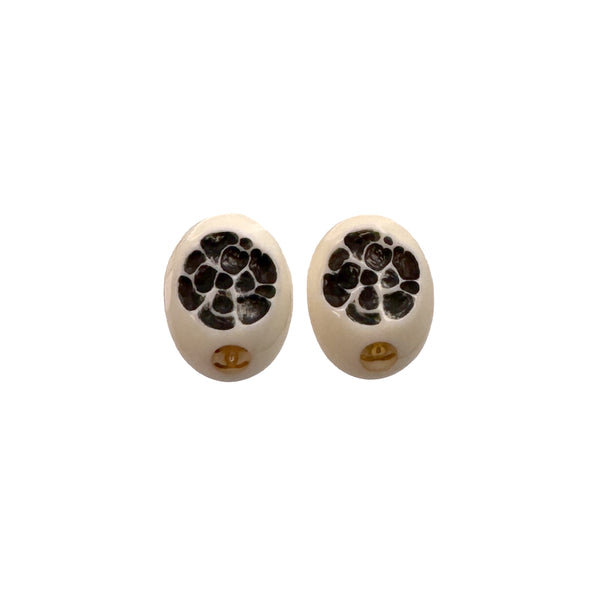 CHANEL CAMELLIA EARRINGS COCOMARK WHITE BLACK ACCESSORY 02P 90323101