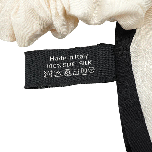 CHANEL CAMELLIA PATTERN SCRUNCHIE RIBBON BLACK WHITE SILK HAIR ACCESSORY 90343239