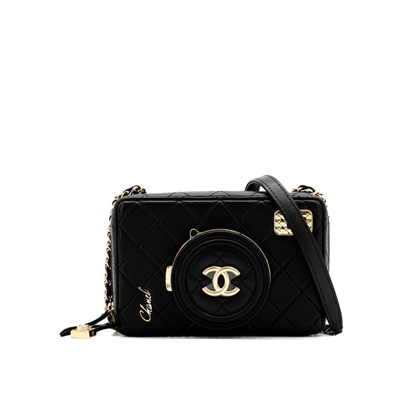 CHANEL CAMERA BAG WITH MIRROR MATELASSE CHAIN SHOULDER BAG BLACK LAMBSKIN GOLD HARDWARE 90343015
