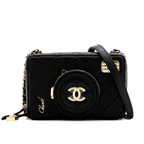 CHANEL CAMERA BAG WITH MIRROR MATELASSE CHAIN SHOULDER BAG BLACK LAMBSKIN GOLD HARDWARE 90343015
