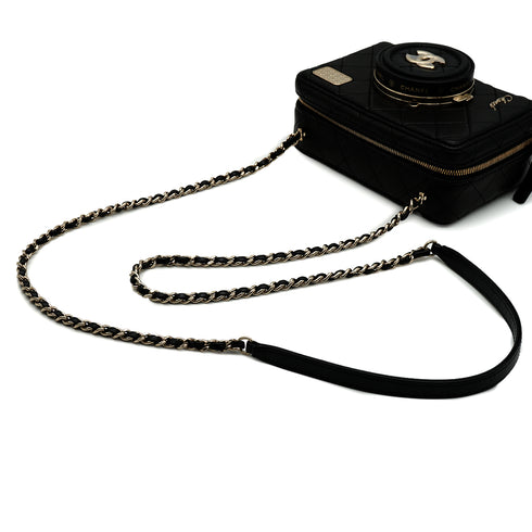 CHANEL CAMERA BAG WITH MIRROR MATELASSE CHAIN SHOULDER BAG BLACK LAMBSKIN GOLD HARDWARE 90343015