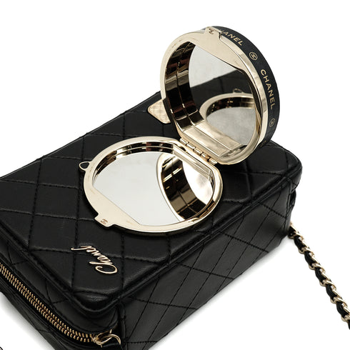 CHANEL CAMERA BAG WITH MIRROR MATELASSE CHAIN SHOULDER BAG BLACK LAMBSKIN GOLD HARDWARE 90343015