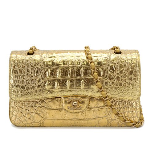 CHANEL CHAIN SHOULDER BAG GOLD CROCODILE EMBOSSED GOLD HARDWARE 90321015