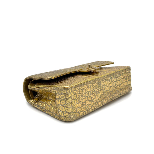 CHANEL CHAIN SHOULDER BAG GOLD CROCODILE EMBOSSED GOLD HARDWARE 90321015