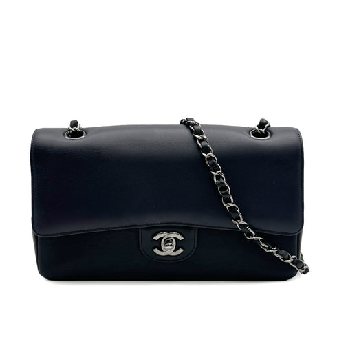CHANEL CHAIN SHOULDER BAG NAVY BLACK LEATHER RUTHENIUM HARDWARE 90317881