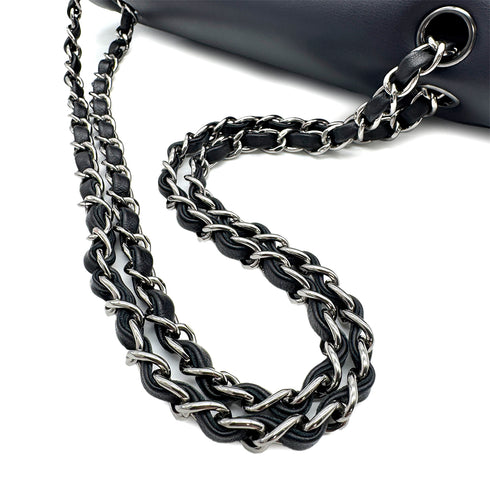 CHANEL CHAIN SHOULDER BAG NAVY BLACK LEATHER RUTHENIUM HARDWARE 90317881