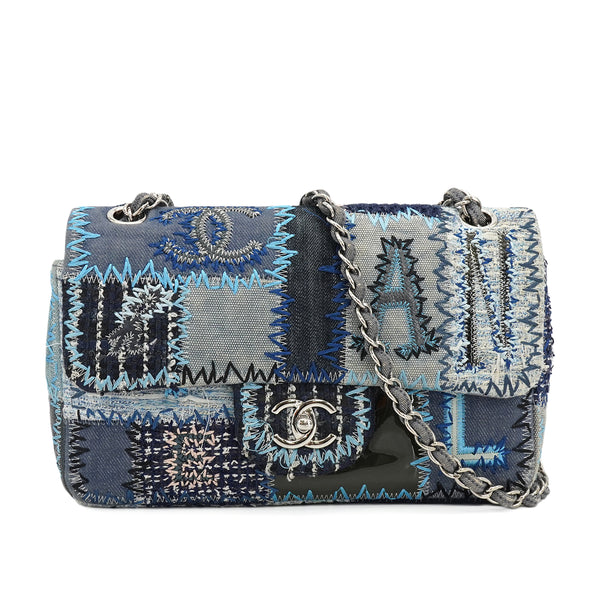 CHANEL CHAIN SHOULDER BAG PATCHWORK MULTICOLOR DENIM TWEED SILVER HARDWARE 90343838
