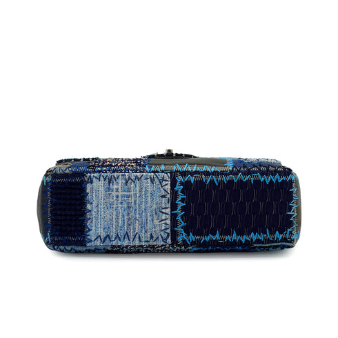 CHANEL CHAIN SHOULDER BAG PATCHWORK MULTICOLOR LEATHER DENIM TWEED SILVER HARDWARE 90347684