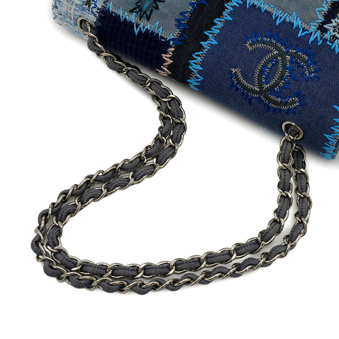 CHANEL CHAIN SHOULDER BAG PATCHWORK MULTICOLOR LEATHER DENIM TWEED SILVER HARDWARE 90347684