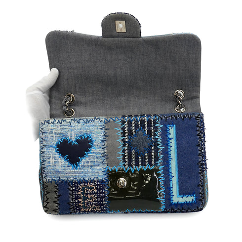 CHANEL CHAIN SHOULDER BAG PATCHWORK MULTICOLOR LEATHER DENIM TWEED SILVER HARDWARE 90347684