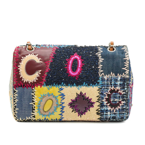 CHANEL CHAIN SHOULDER BAG PATCHWORK MULTICOLOR LEATHER DENIM TWEED SILVER HARDWARE 90347833
