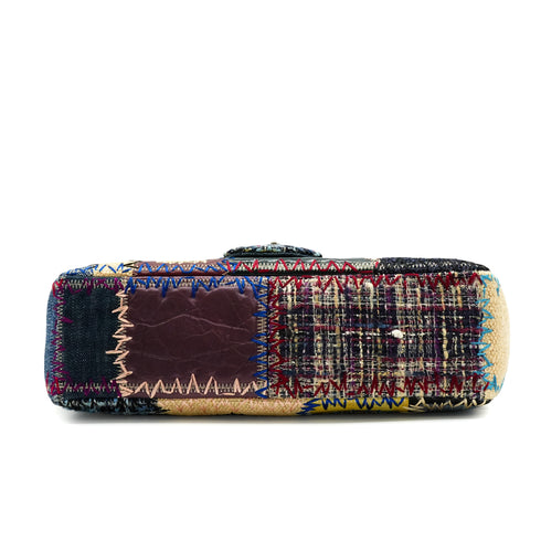 CHANEL CHAIN SHOULDER BAG PATCHWORK MULTICOLOR LEATHER DENIM TWEED SILVER HARDWARE 90347833