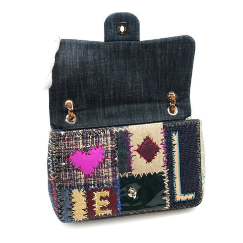 CHANEL CHAIN SHOULDER BAG PATCHWORK MULTICOLOR LEATHER DENIM TWEED SILVER HARDWARE 90347833