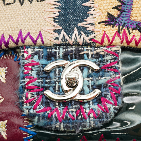 CHANEL CHAIN SHOULDER BAG PATCHWORK MULTICOLOR LEATHER DENIM TWEED SILVER HARDWARE 90342737