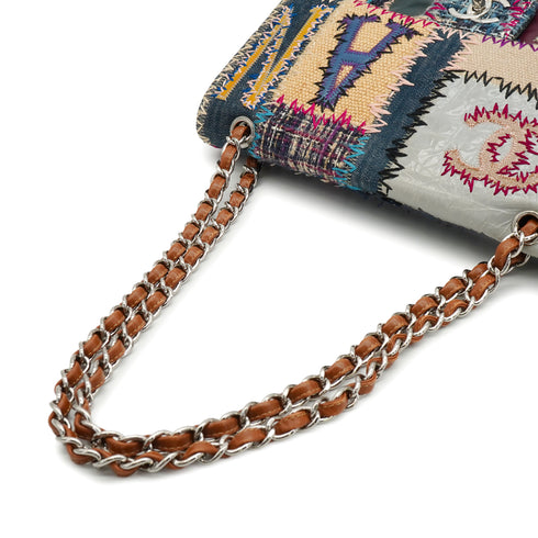 CHANEL CHAIN SHOULDER BAG PATCHWORK MULTICOLOR LEATHER DENIM TWEED SILVER HARDWARE 90342737