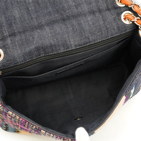 CHANEL CHAIN SHOULDER BAG PATCHWORK MULTICOLOR LEATHER DENIM TWEED SILVER HARDWARE 90342737