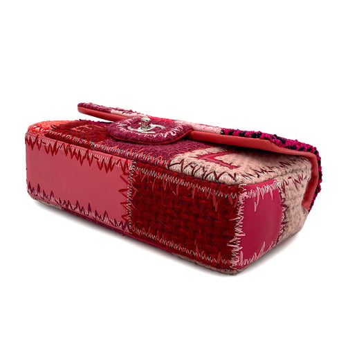 CHANEL CHAIN SHOULDER BAG PATCHWORK PINK TWEED LEATHER SILVER HARDWARE 90315622