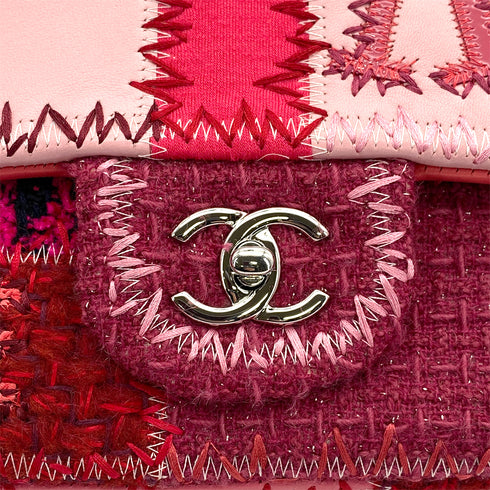 CHANEL CHAIN SHOULDER BAG PATCHWORK PINK TWEED LEATHER SILVER HARDWARE 90315622