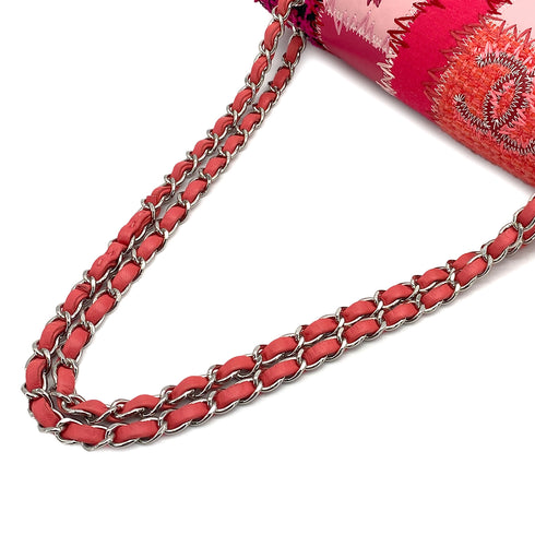 CHANEL CHAIN SHOULDER BAG PATCHWORK PINK TWEED LEATHER SILVER HARDWARE 90315622