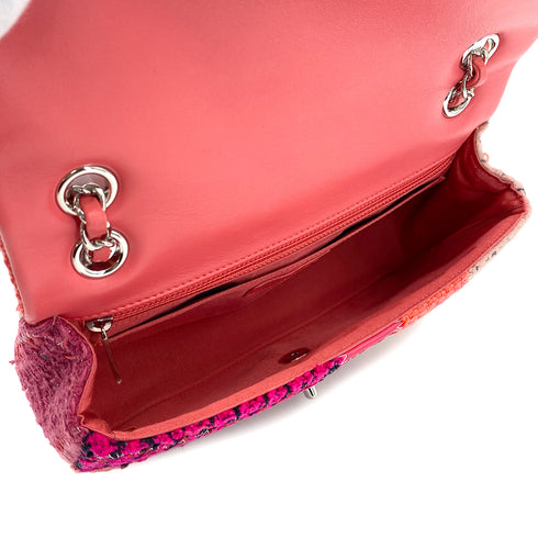 CHANEL CHAIN SHOULDER BAG PATCHWORK PINK TWEED LEATHER SILVER HARDWARE 90315622