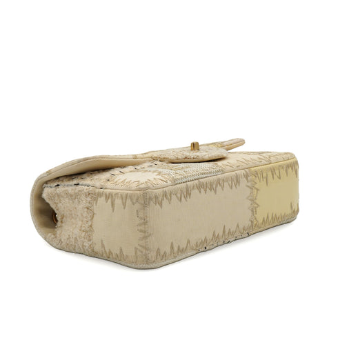 CHANEL CHAIN SHOULDER BAG PATCHWORK BEIGE TWEED GOLD HARDWARE 90344451