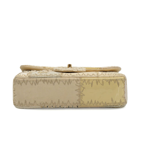 CHANEL CHAIN SHOULDER BAG PATCHWORK BEIGE TWEED GOLD HARDWARE 90344451