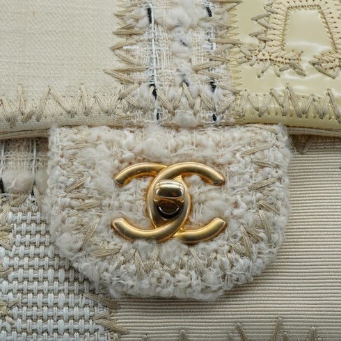CHANEL CHAIN SHOULDER BAG PATCHWORK BEIGE TWEED GOLD HARDWARE 90344451