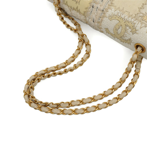 CHANEL CHAIN SHOULDER BAG PATCHWORK BEIGE TWEED GOLD HARDWARE 90344451